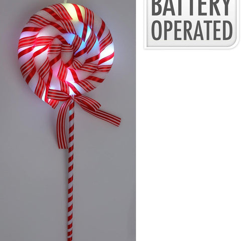 Lutscher mit led 16x43cm mc ein leuchtendes rot weiß gestreiftes candy cane dekorationslicht mit schleifenband