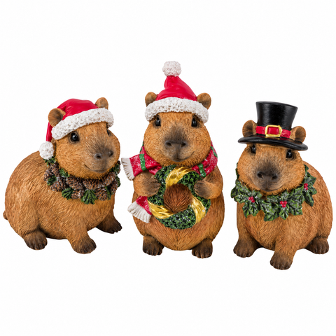Polyresin-XMAS-Capybara braun/rot 9x6.5x11cm