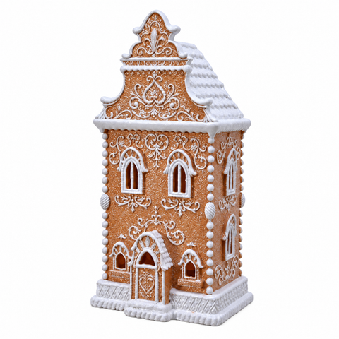Beleuchtetes Lebkuchenhaus mit Glitter und Schnee – 34,3 cm