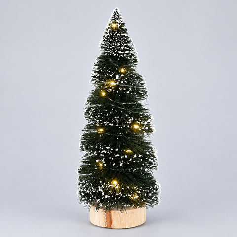 Baum 30cm schwarz miniature weihnachtsbaum mit schneeüberzogenen dunkelgrünen nadeln und 15 warmen leds in holzfuß