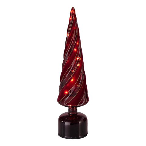Drehender beleuchteter Weihnachtsbaum aus Glas ca. 33cm Burgund