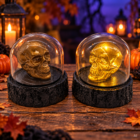 LED Glaskugel Totenkopf 8.5x8.5x8 cm