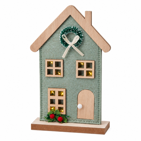LED Haus Filz weiß mint 18cm