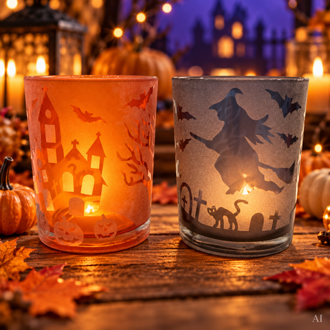 Windlicht Glas gefrostet schwarz orange 10x10x12.5 cm