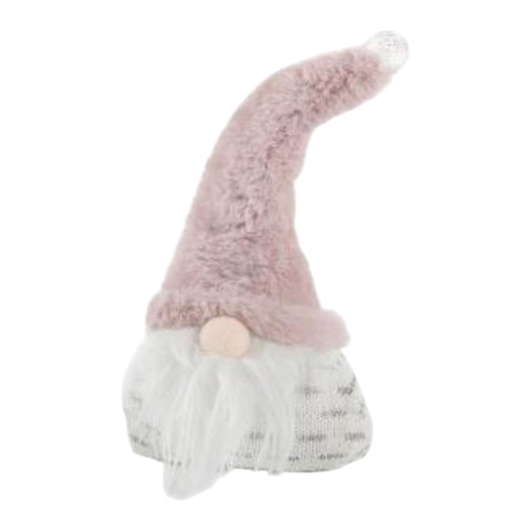 Led dekowichtel sombrio mit softem rosa waldarbeiterhut, weißem gesicht und leds, 15x10x27 cm groß