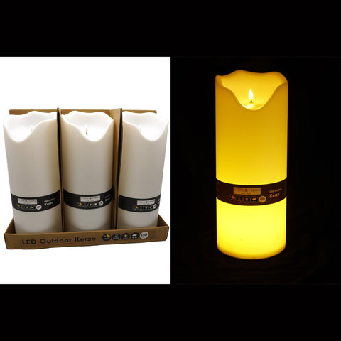 Led outdoor kerze mit gelber led und realistischem flammeneffekt schwarzes etikett am sockel 40x16x16cm