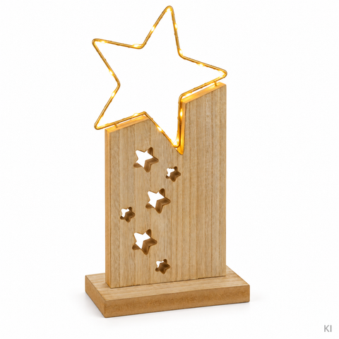 LED-Holzaufsteller Stern natur 22x10x45cm