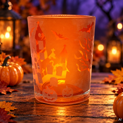 Windlicht Glas gefrostet schwarz orange 10x10x12.5 cm