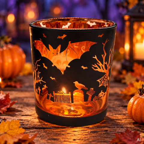 Glaswindlicht Halloween 9x9x10 cm mittel