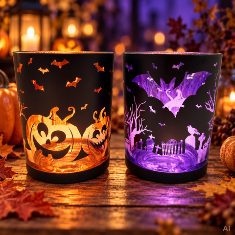 Glaswindlicht Halloween 10x10x12 cm groß