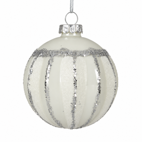 Weihnachtskugel Glas silber blau/weiß 8 cm