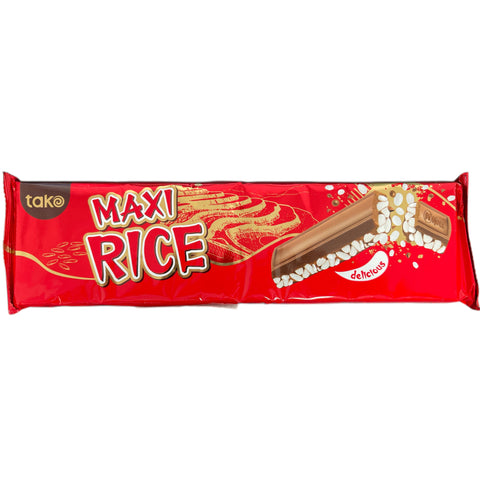 Rote verpackte puffreis-tafel maxi rice 190 g mit schokoladen- und reiskornfüllung