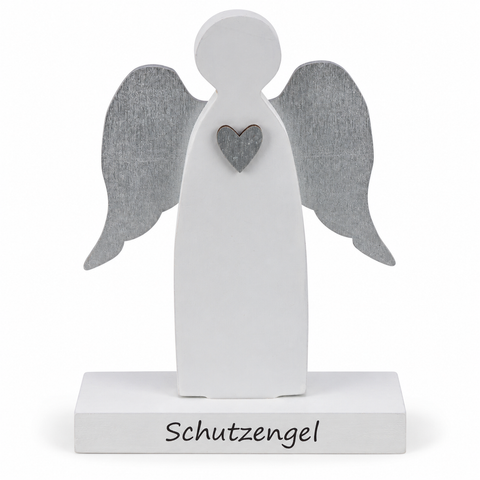 Holzschutzengel auf Sockel 2s weiß/silber 10x4x14cm