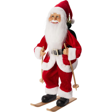 Weihnachtsmann auf ski 45cm roter und weißer plüschfigur mit holzskiern und skistöcken in festlicher winterkleidung