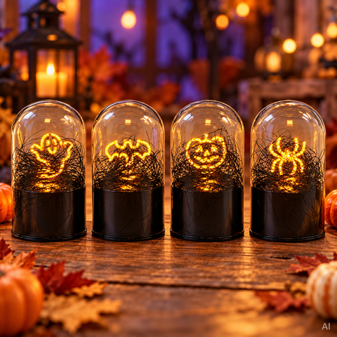 LED Glasglocke Halloween 7x7x12 cm