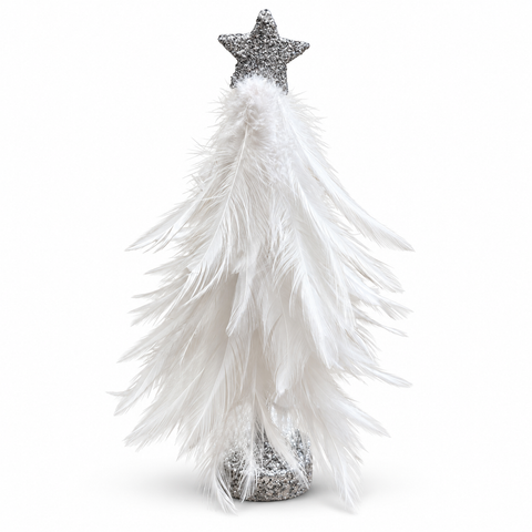 Baum weiße Federn / silber Glitzer, 18x18x28cm