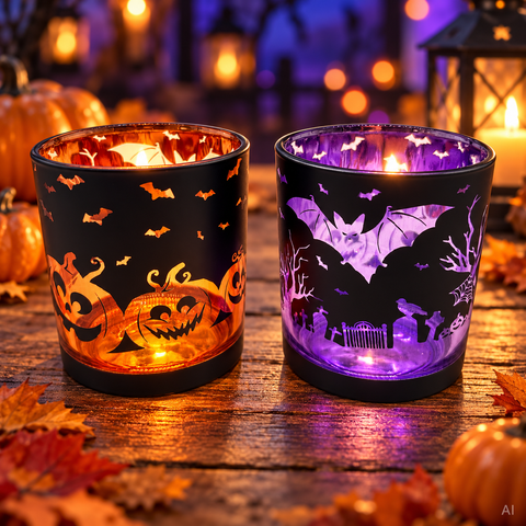 Glaswindlicht Halloween 7x7x8 cm klein