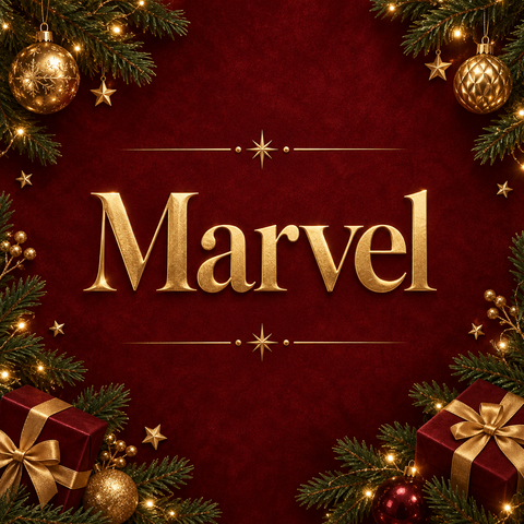 Weißes Marvel-logo auf leuchtend rotem hintergrund aus der Marvel-kollektion