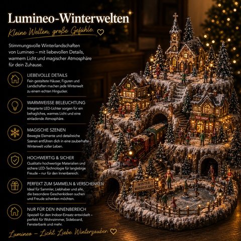 Lumineo winterwelten miniature beleuchtetes winterdorf mit schneebedeckten häusern zug und festlichen lichtern