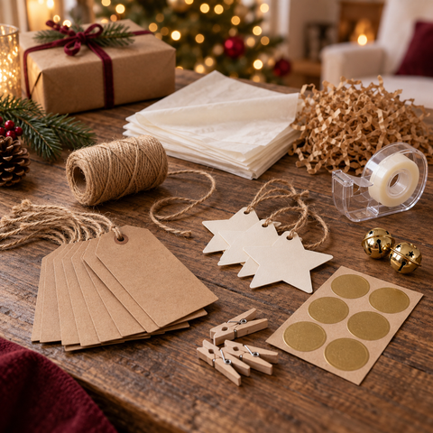 Braune kraftpapier geschenkanhänger mit naturkordelschlaufen im sammelset verpackungszubehör