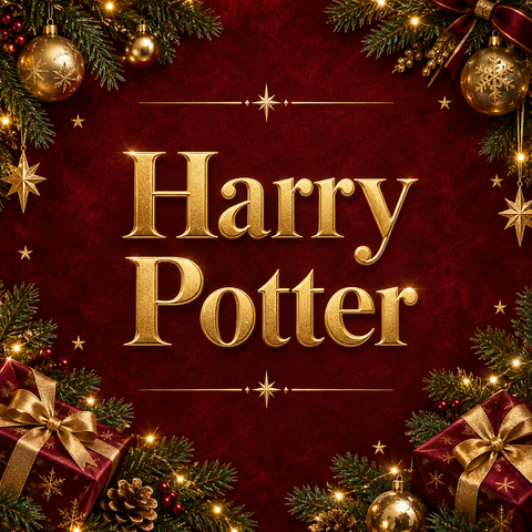 Goldenes, kunstvoll gestaltetes harry potter logo mit wirbelnden magischen mustern und funkelnden sternen