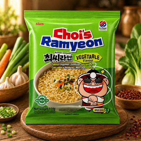 Grüne packung von sias chois ramyeon instantnudeln gemüsegeschmack 113 g
