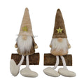 Zwei rustikale gnome 14 cm mit spitzen hut goldstern, weißem bart und beigebraunem kordstoffkörper