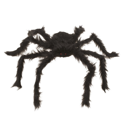 Gigantische schwarze spinne 52 cm mit roten leuchtaugen und flauschigem stoff als dekoration