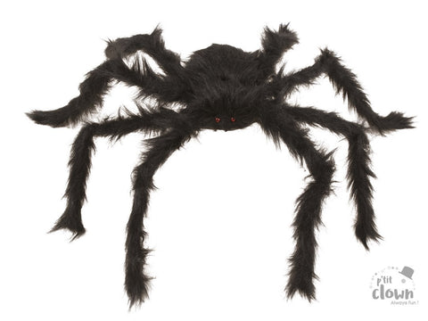 Spinne 52cm groß schwarze flauschige dekospinne mit roten leuchtaugen
