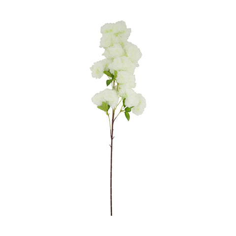 Kirschblütenzweig 100cm weiß mit zarten weißen künstlichen blüten und kleinen grünen blättern an braunem stiel
