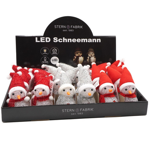 LED Schneemann "Kristall" 1 LED 9cm warmweiß 3 Designs