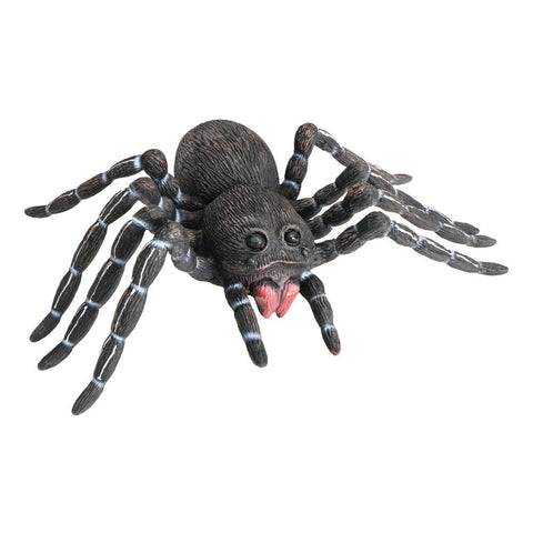 Schwarze latex spinne mit roten zähnen und weiß gestreiften beinen 46x28 cm spielzeug tarantel