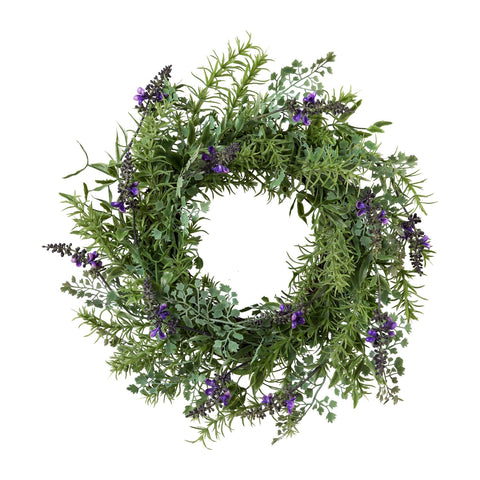 Lavendelkranz 44cm aus künstlichem lavendel und grünen blättern mit realistischem blütenbild