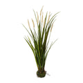 Künstliches grünes miscanthus gras mit weißen federartigen blüten in erdballen 75cm