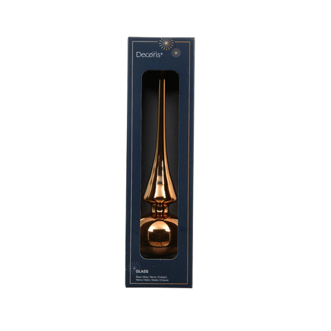 Eine elegante baumspitze glas aus roségold mit spitz zulaufender oberseite und rundem sockel aus glas
