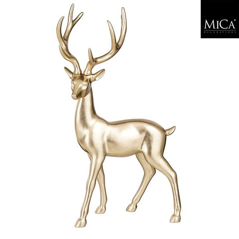 Goldener metallischer hirsch mit filigranen geweihen und glatter, reflektierender oberfläche als dekoration