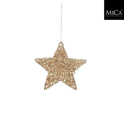 Ornament stern champagner d15cm goldglitzernder stern aus glitzer mit dünner aufhängeschnur