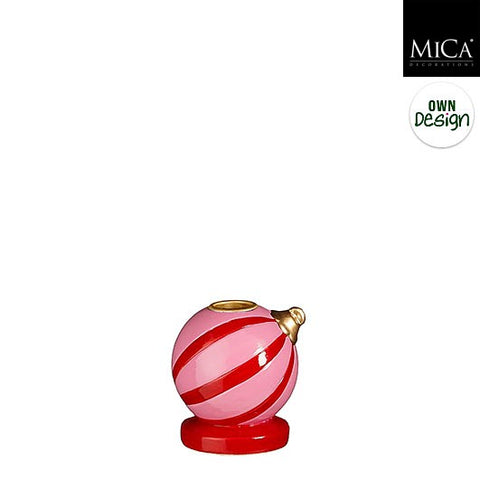 Kerzenständer d.rosa l7,5xb7xh8cm pink rot gestreifter keramik kerzenhalter mit goldfarbenem deckel
