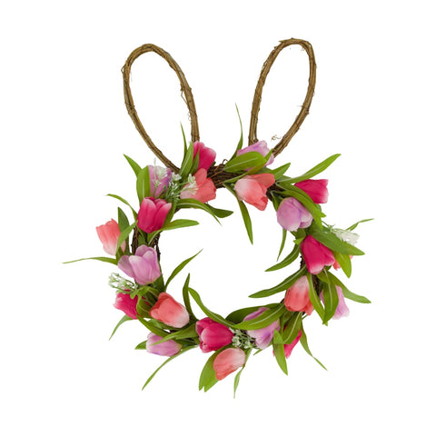 Wreath rabbit easter deco rattan48x32x6cm