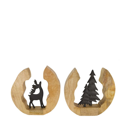 Baum mit Rentier Mangoholz 27x5x27 cm