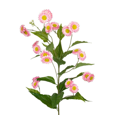 Ein zarter künstlicher rosa kamillenstrauß 100x35x25cm mit gelben mittelpunkten und grünen blättern für dekoration