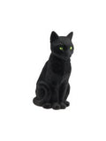 Schwarze katzenfigur mit glänzendem finish und auffälligen gelben augen 16x22x34,5 cm