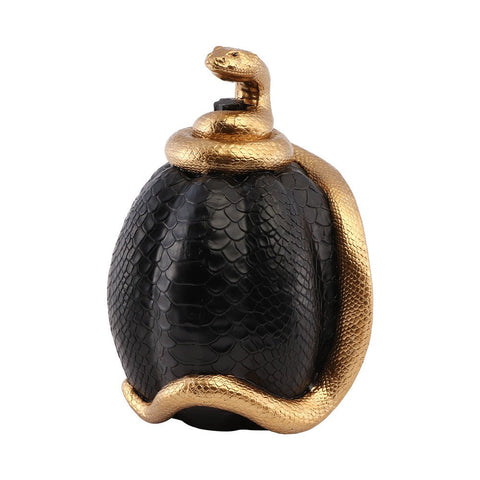 Schwarze und goldene parfümflasche mit schlangendesign und glänzender schlangenhautstruktur kürbis schwarz mit schlange 14x16x20,5 cm
