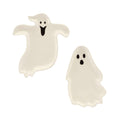 Zwei weiße keramik-geister-servierplatten teller geist summerween mit schwarzen gesichtszügen 17x1,5x20 cm