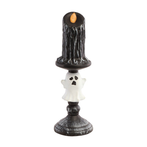 Led-kerze geist 8.7x8.7x27 cm schwarzer kerzenhalter mit weißer geisterfigur und orangefarbener led-flamme