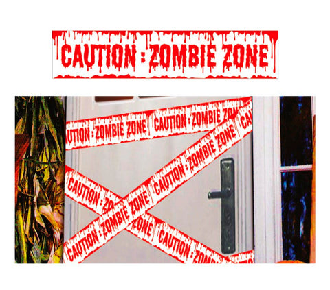 Absperrband zombie zone in rot und weiß mit blut tropfeffekt 600 x 12 cm für sichere abgrenzung