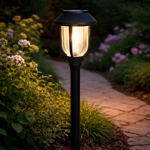 Schwarze solar pathway light mit klarem glas im retro birnen design 41x9cm solar-fackel für außenbeleuchtung
