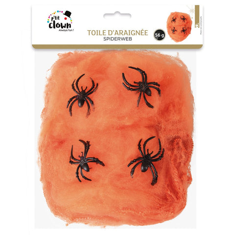 Spinnenweben orange mit vier Spinnen