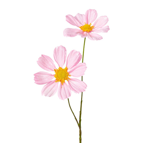 Rosa rudbeckia metallisch 55cm mit zarten cosmosblüten und gelben mittelpunkten auf grünen stängeln