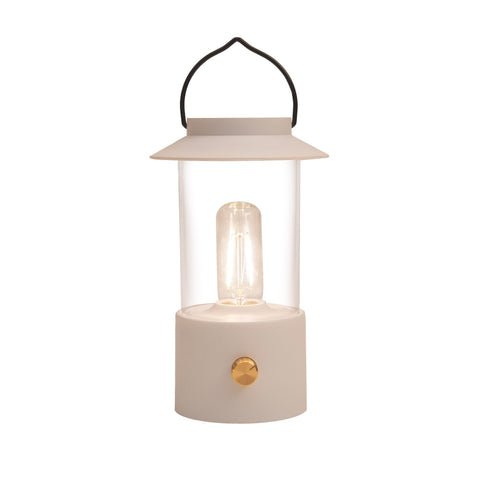 Laterne warmweiß dimmbar 24x9cm matt weiß mit cremefarbenem glas, schwarzem griff und goldener knopfassturing
